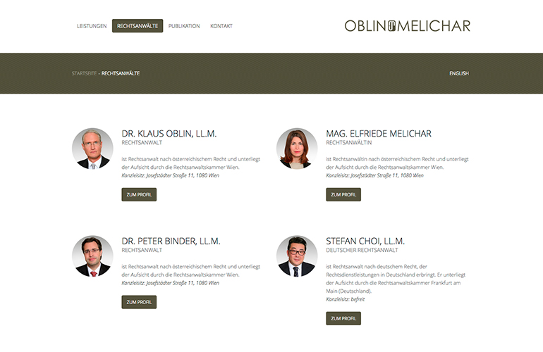 Responsive Webdesign - Oblin & Melichar, Rechtsstreitigkeiten, Wirtschaftsrecht, Schiedsgerichtsbarkeit